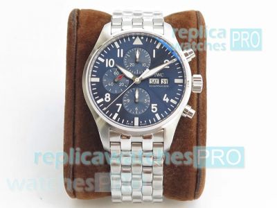 ZF Factory Swiss 7750 Replica IWC Pilot's Watch Chronograph Blue Dial SS Watch
